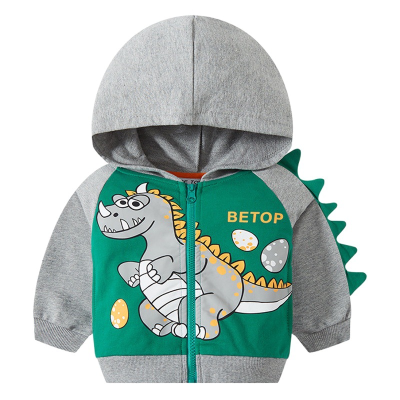 Korean version of boys dinosaur printed hooded zipper shirt children's sweater coat children's spring new generation of hair