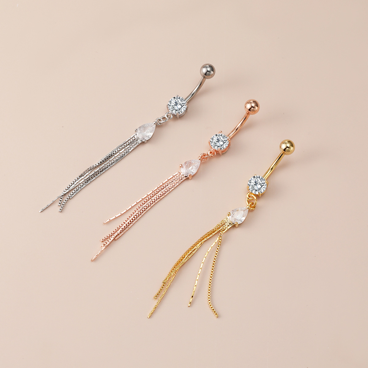 Amazon best selling human body piercing navel nail water drop tassel diamond navel ring European and American style fashion navel buckle