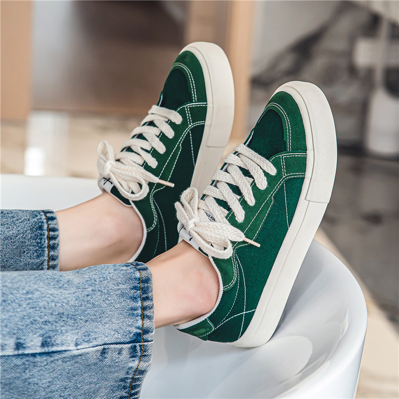 Four Seasons New Style Platform Canvas Shoes Outdoor Sports Casual Lace-up Shoes Korean-style Harajuku Style Low-top Men's Shoes 7926