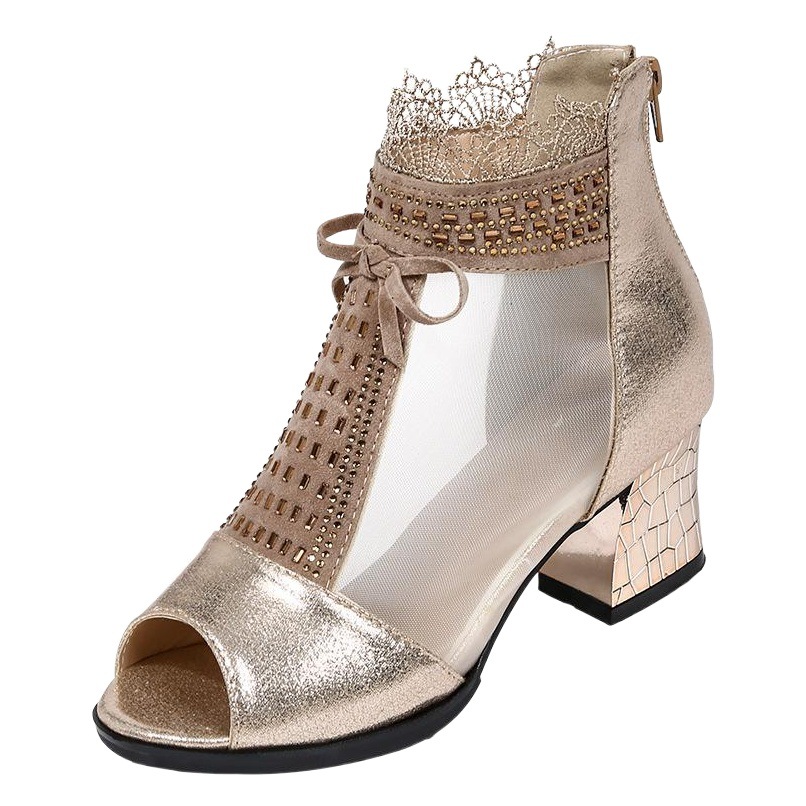 Summer New Style Dance Shoes Mesh Open Toe Breathable Women's Shoes Square Dance Shoes Women's Cross-border Dance Shoes Europe and America Cool