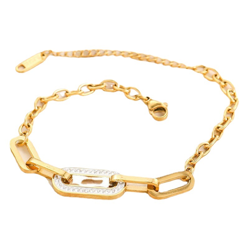 Korean cross-border ins style geometric O-shaped full diamond stainless steel anklet titanium steel fashion simple trend sexy jewelry