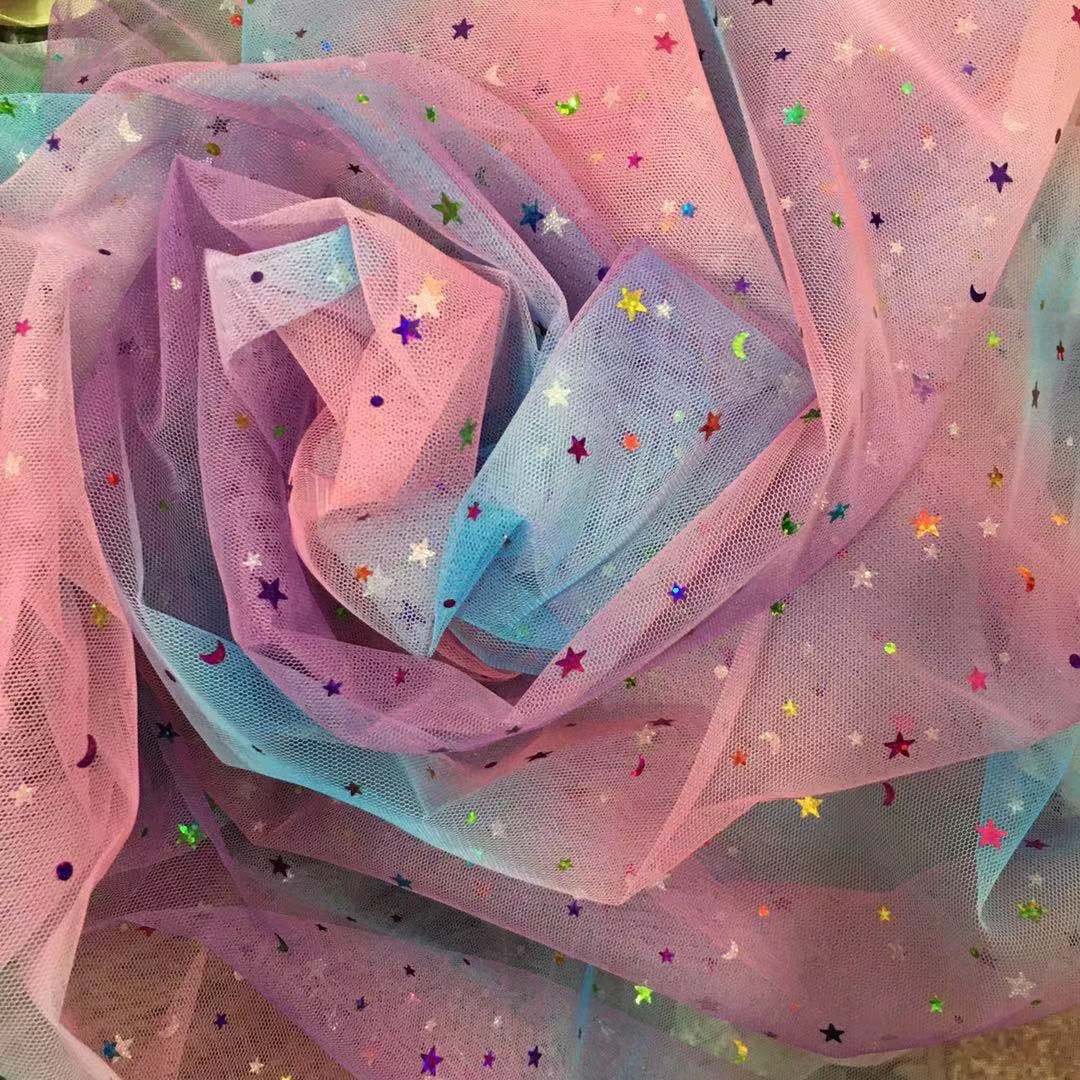 Picture of Scattered Tulle Yarn American Mesh Star Mesh Gauze Love Sequin Bronzing Fabric Mesh Sequin Fabric
