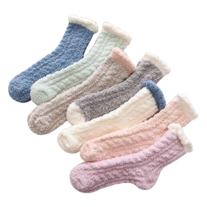 Autumn and winter thick wool socks ladies tube socks plus velvet padded warm coral fleece sleep floor socks for children