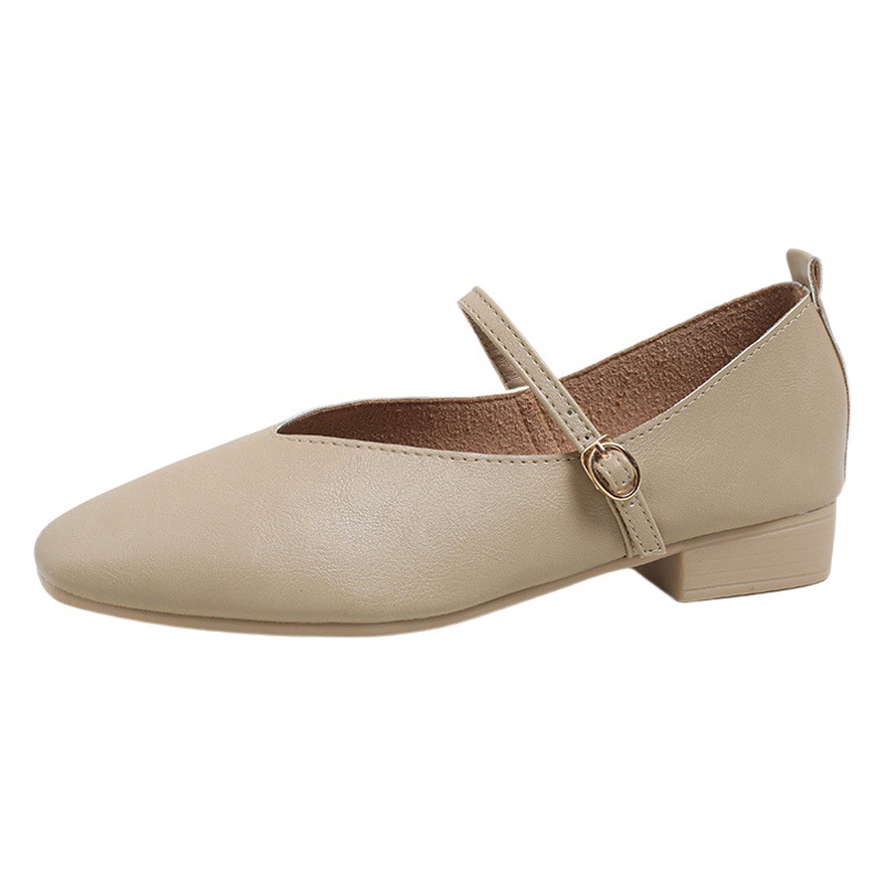 Flats Flats for Women 2023 Spring and Summer New Retro Buckle Low-Heeled Shoes Literary Square Toe Soft Leather Mary Jane Shoes