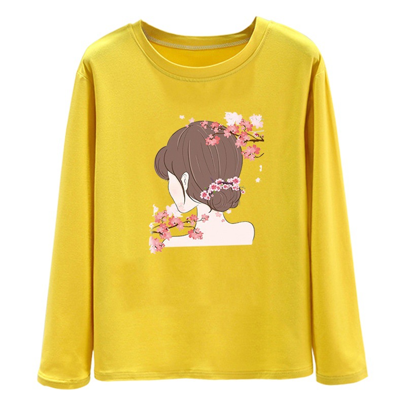 2024 Spring and Autumn New Korean style bottoming shirt fashionable round neck printed long-sleeved T-shirt women's all-match women's shirt fashionable ins