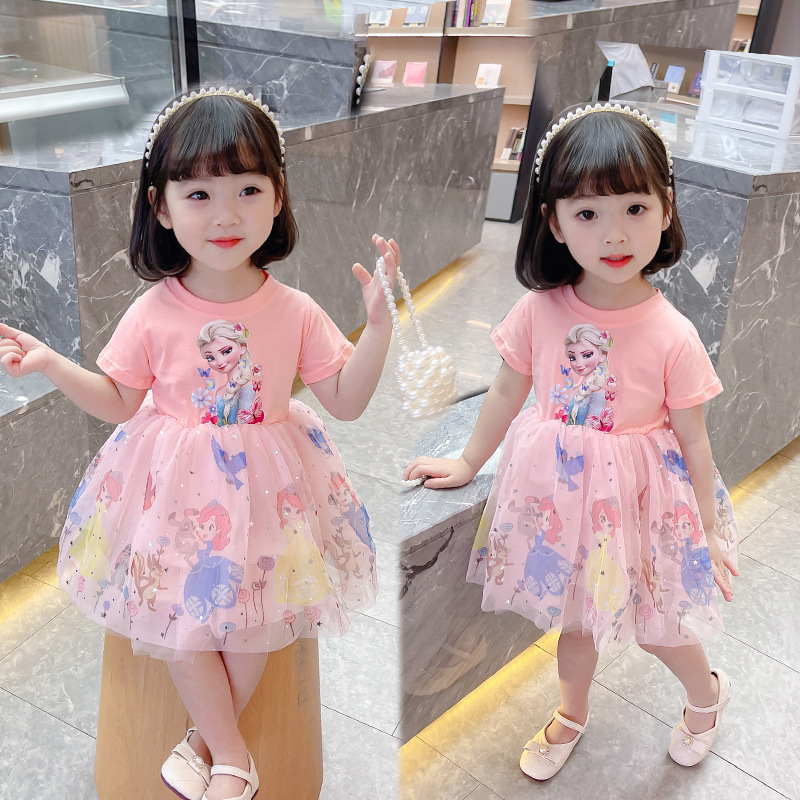 Baby Girl's Summer Dress 2024 New Children's Princess Aisha Dress Children's Girl's Summer Fashionable Dress