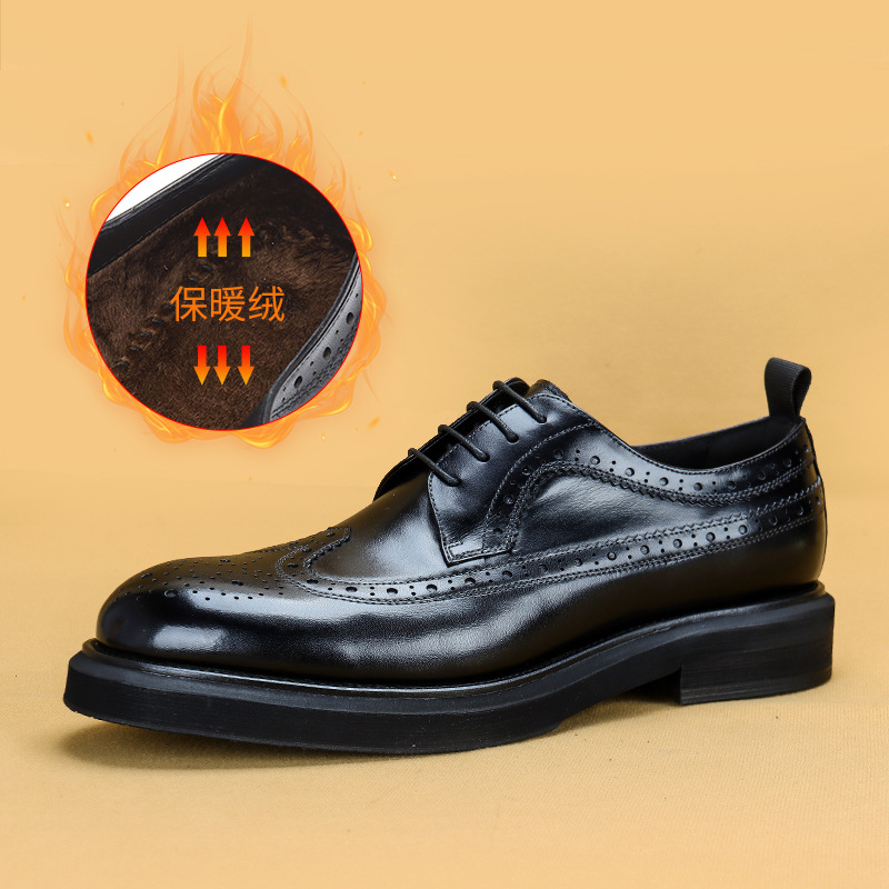 [Activity] Winter plus velvet brook men's leather big head business casual shoes warm platform leather shoes