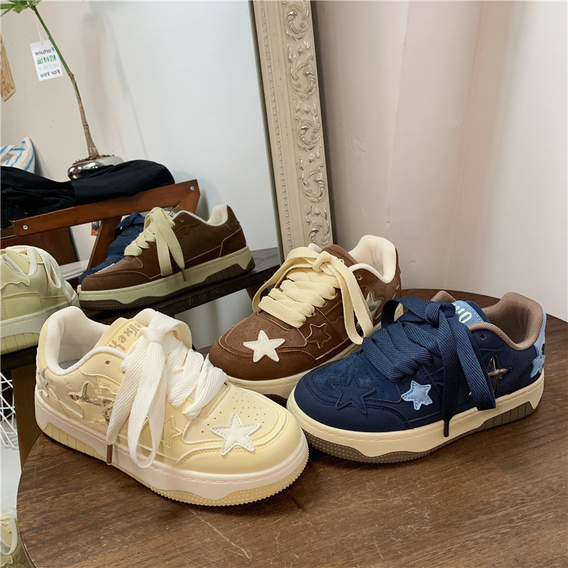 Heavy-soled Casual Sneakers Women's 2024 Autumn New Women's Shoes Korean-style Ins-style Star-style Microfiber Canvas Shoes Far-wave 1211