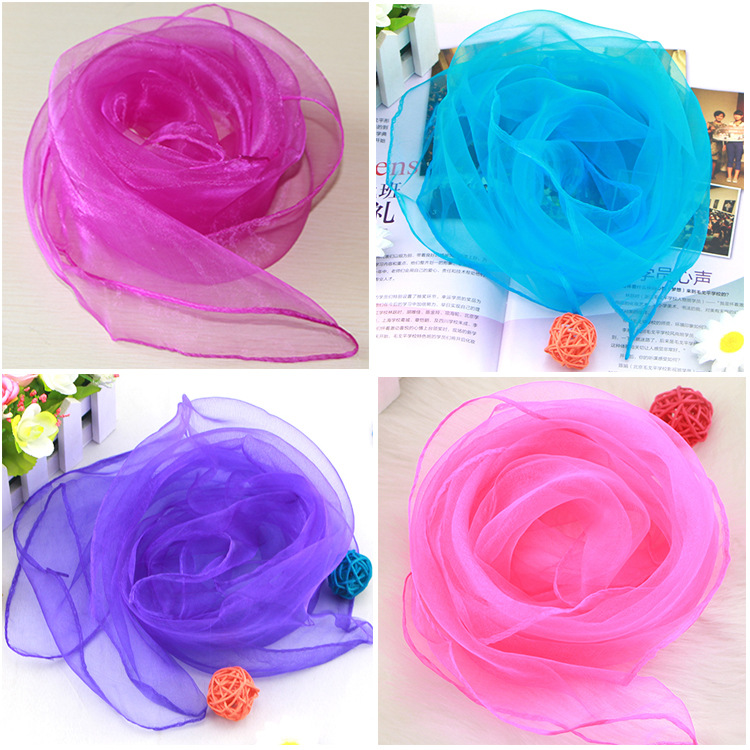 Kindergarten performance dance performance small silk scarf small square candy color solid color gauze wholesale