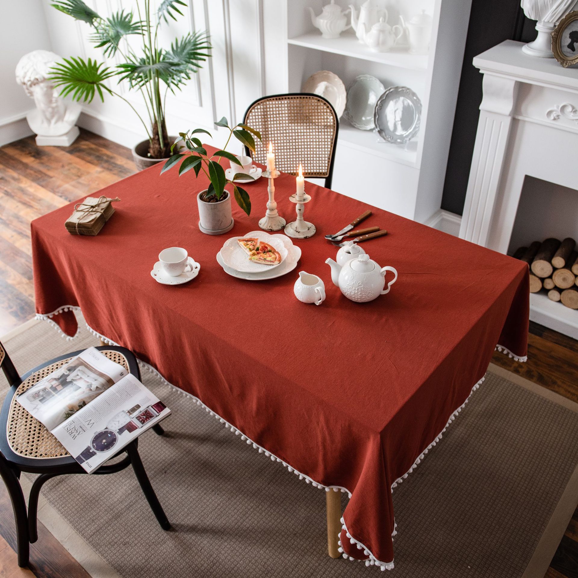 Picture of Imanki Rhyme Solid Color Tablecloth Ins Style Orange Dining Tablecloth Plain Dining Tablecloth Holiday Decoration Household Rectangular