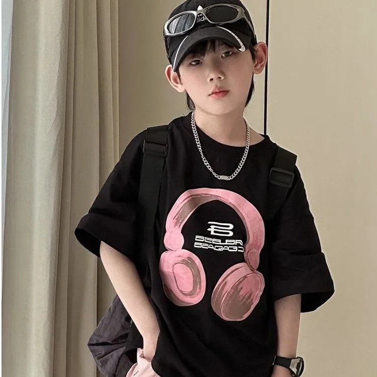 Boys and Girls Short-Sleeved T-Shirts 2025 New Summer Clothes for Middle and Large Children Pure Cotton Tops Loose Casual Korean Style Half-Sleeved Tops