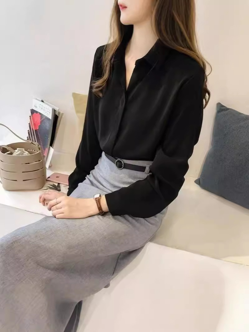 Picture of Cross-border wholesale autumn new Korean temperament solid color shirt women's long sleeve jacket simple OL chiffon shirt base shirt