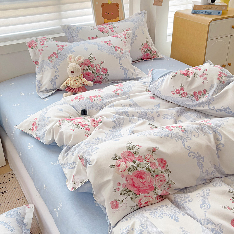 Picture of Class A Maternal and Infant Grade Four-Piece Set Small Fresh Thickened Sanding Quilt Cover Washed Cotton Bed Sheet Quilt Cover Dormitory Three-Piece Set ins