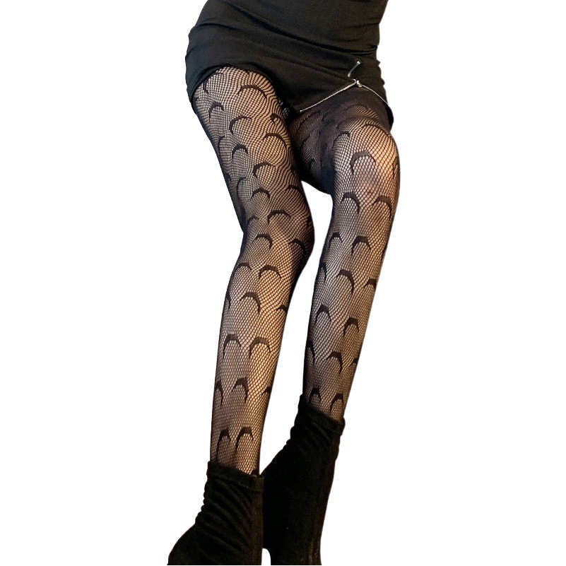 Moon Sexy Fishnet Stockings Women Long Tube ins Trendy Black Silk Pantyhose Women lolita Japanese Style Socks Lace Pantyhose