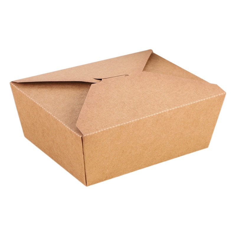 Ready-Made Disposable Rectangular Kraft Paper Boxes for Commercial Use, Takeout Salad Boxes, Barbecue Packaging, Camping Customization