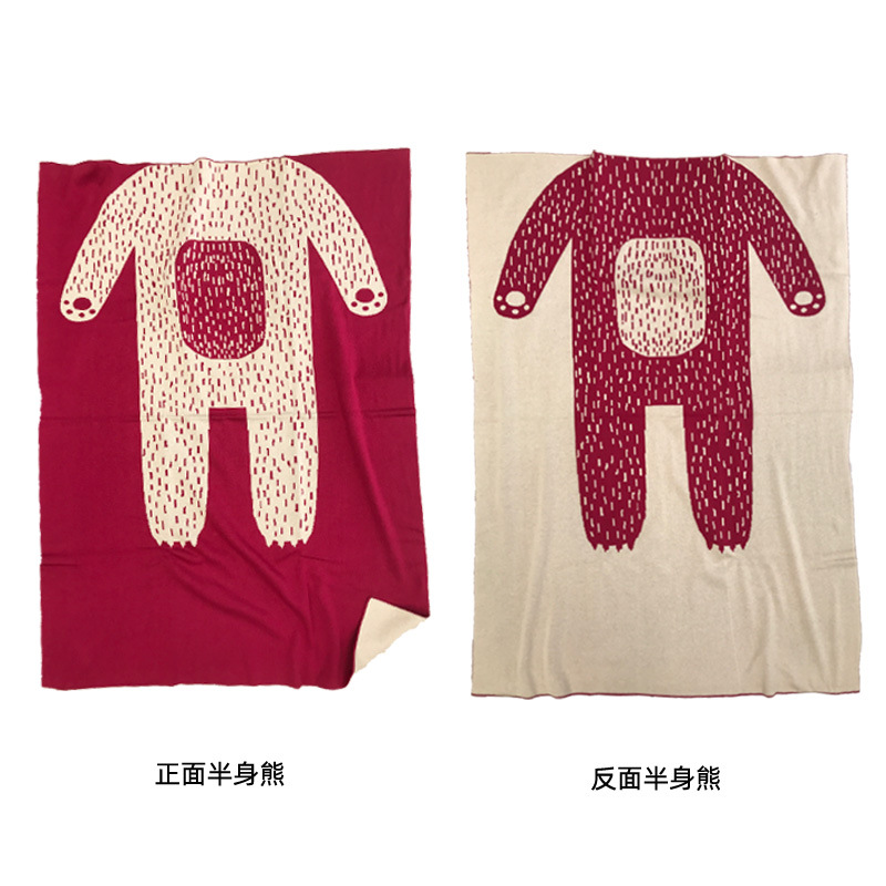 Picture of ins half-body bear knitted blanket double-layer cotton wool baby blanket kindergarten sleeping blanket newborn blanket wool blanket