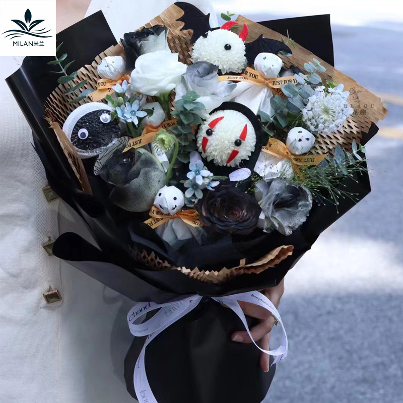 Halloween cartoon shape suit ping pong chrysanthemum expression bag witch bouquet handmade DIY accessories decoration material bag
