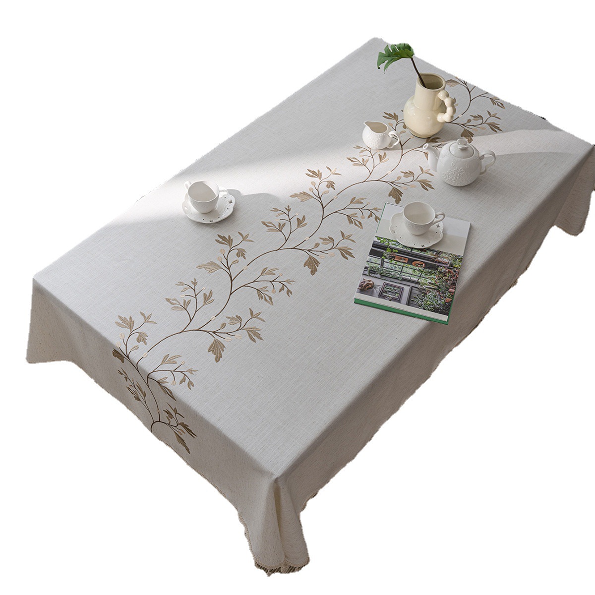 Picture of Yiman Qiyun Dining Table Fabric Flower Embroidered Tablecloth Artistic Round Table Fabric Rectangular Factory Straight Hair