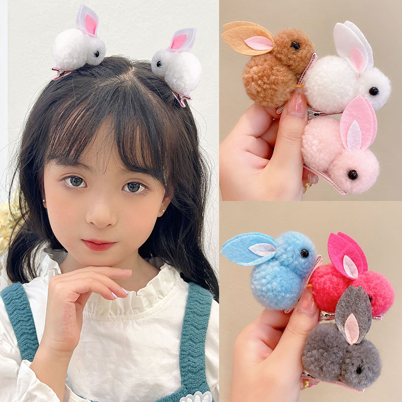Picture of Children's Hairpin Girl Cute Super Cute Three-dimensional Rabbit Plush Hairpin Girl's Hair Hair Accessories for Autumn and Winter