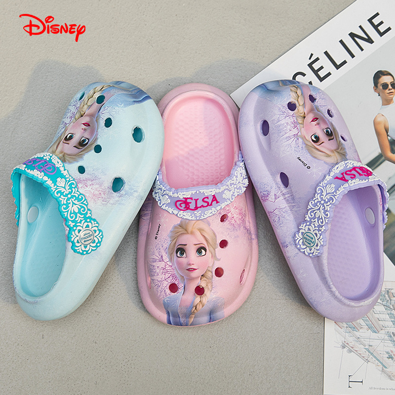 Disney Princess Hole Shoes Summer Bath Non-slip Children's Slippers Girls Indoor Cartoon Cute Baotou Sandals