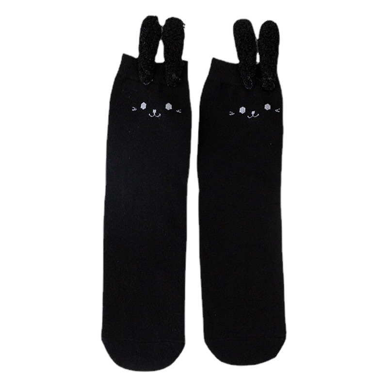 New Lolita Women's Socks Handmade Lace Academy Style Cotton Socks Japanese Stereo Rabbit Ears Smiling Face for Children