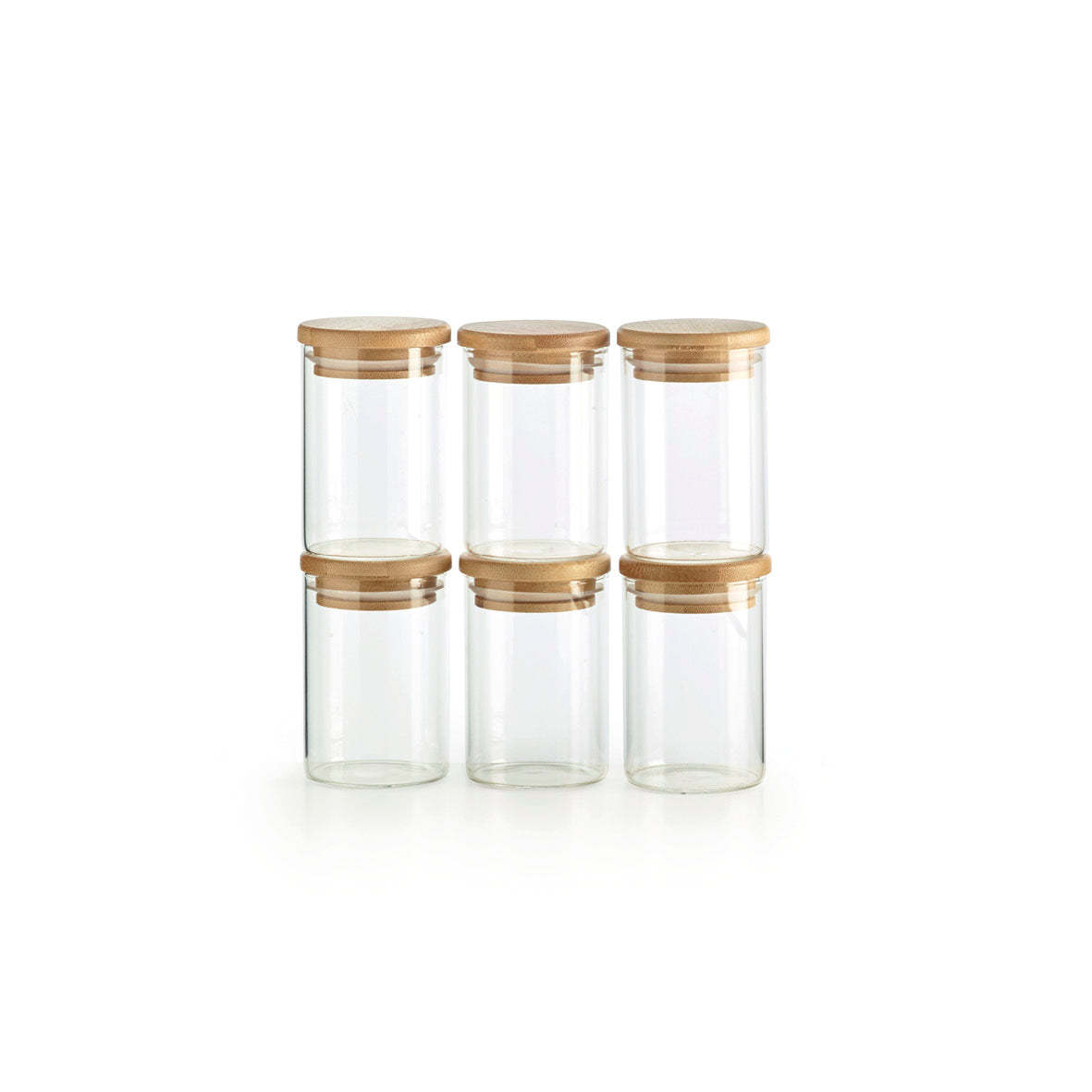 Picture of Cross-border 6-piece set 250ml transparent round glass jar kitchen storage jar seasoning storage jar sealed jar with bamboo lid