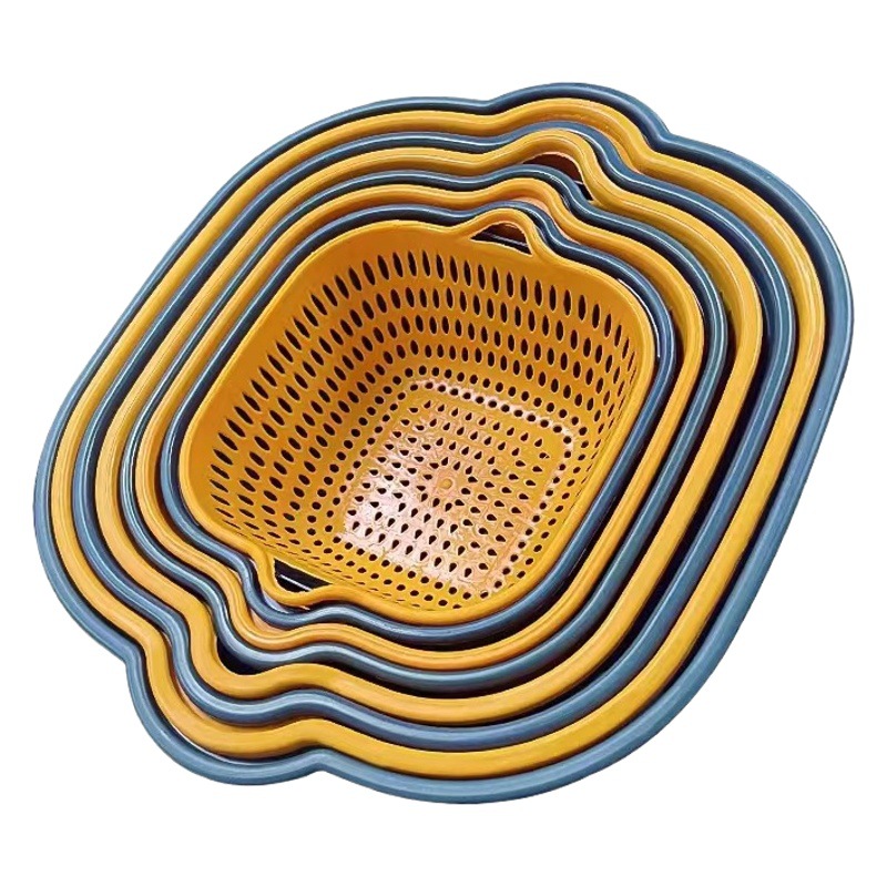 Picture of Vegetable washing basin draining basket 8-piece double-layer household kitchen vegetable basket living room washing fruit plate home Net red chopsticks