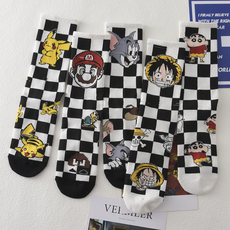 One Piece Mid-Size Socks Cat and Mouse Mid-Size Socks Plus Size Japanese Pikachu Mid-Size Socks Crayon Small New Socks