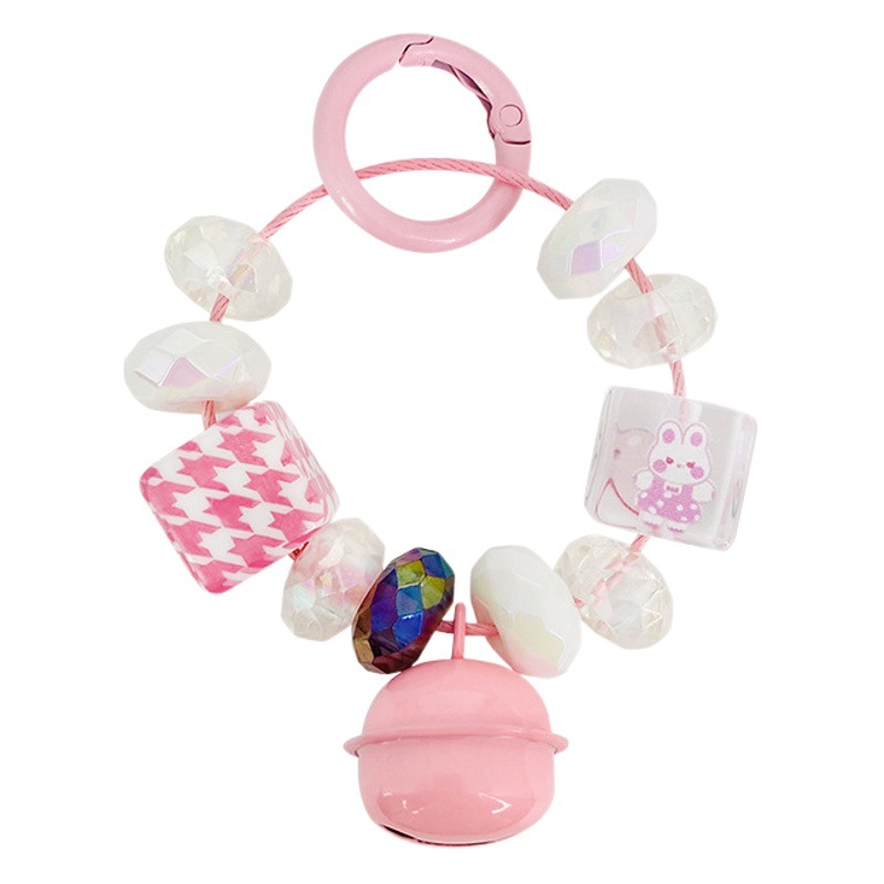 Cute sweet bell crystal beaded creative car keychain girls' bag ornaments a pair of small gifts wholesale
