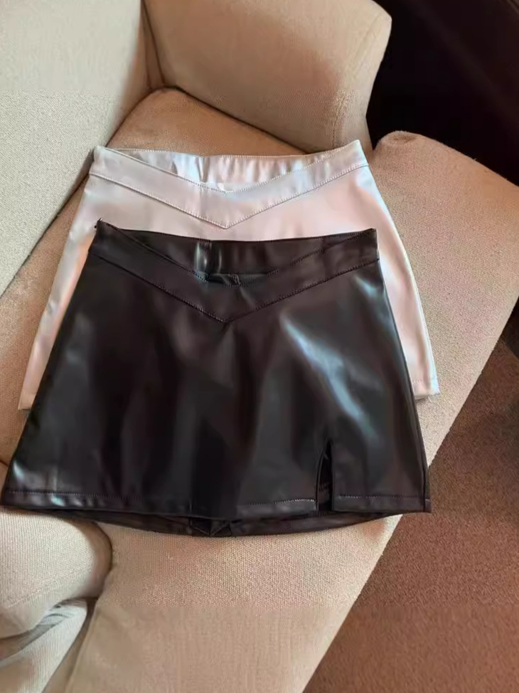 High Waist Slim silver Skirt Women's 2024 New A- line Tight Sexy PU Leather Skirt Hip Skirt Golden Skirt