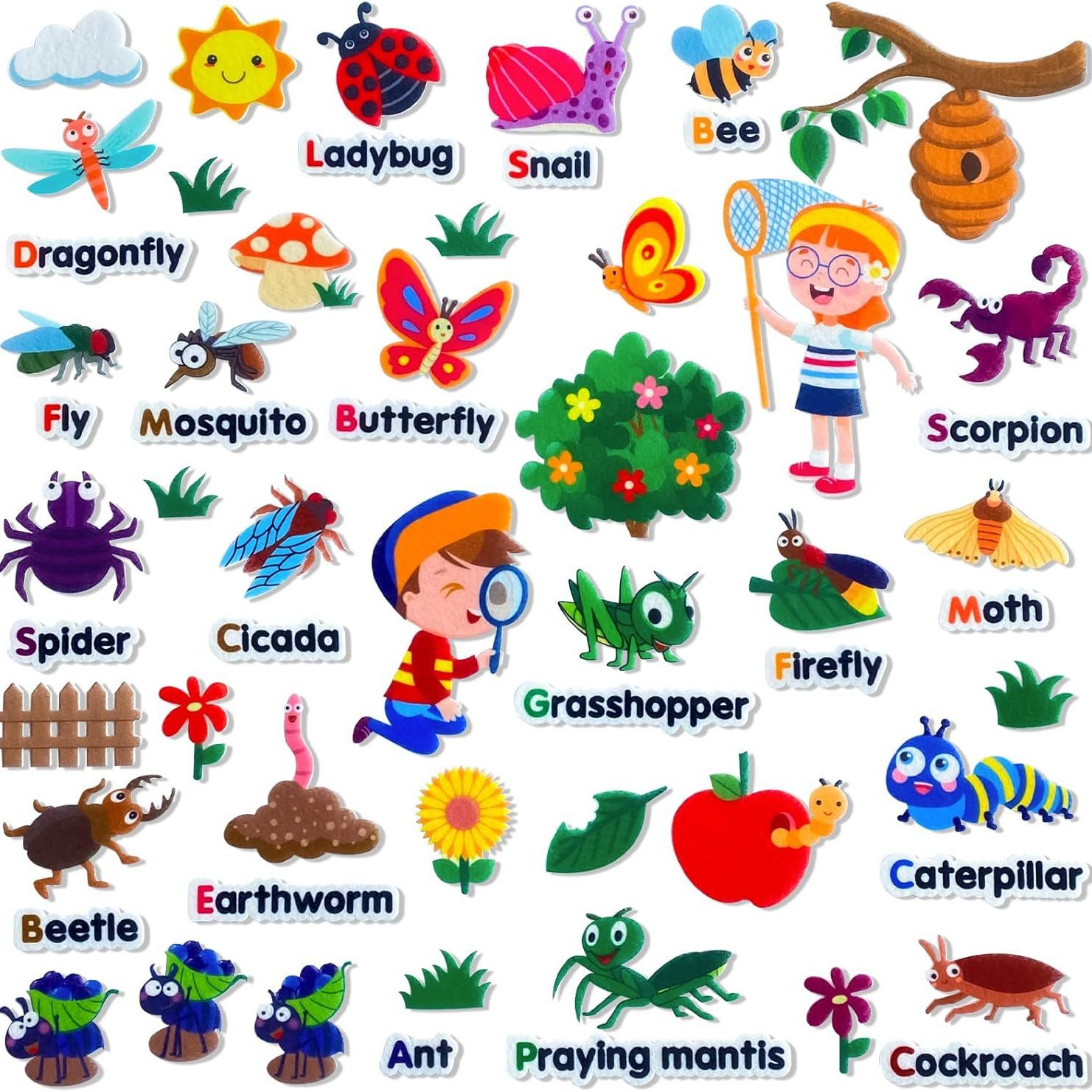 Storytelling Game Kit for Toddlers Preschoolers Felt Board(Insect Butterfly) Story Film Teaching Aids Educational
