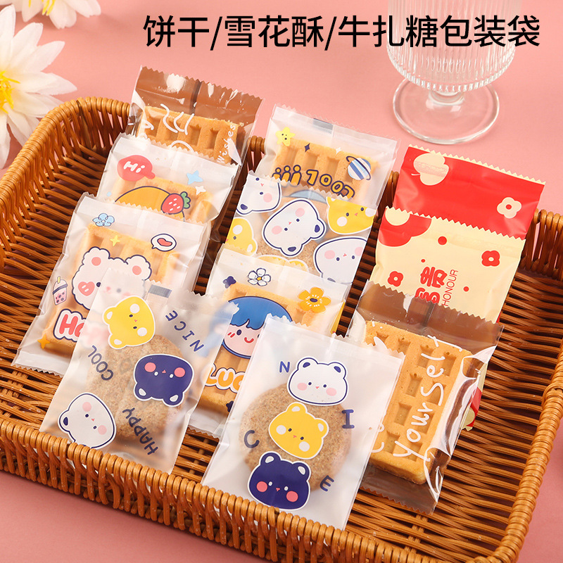 in stock Snowflake Crisp Packaging Bag Beef Tie Sugar Cookies Open Window Independent Small snack Bag Candy Cartoon Self-sealing Bag Wholesale