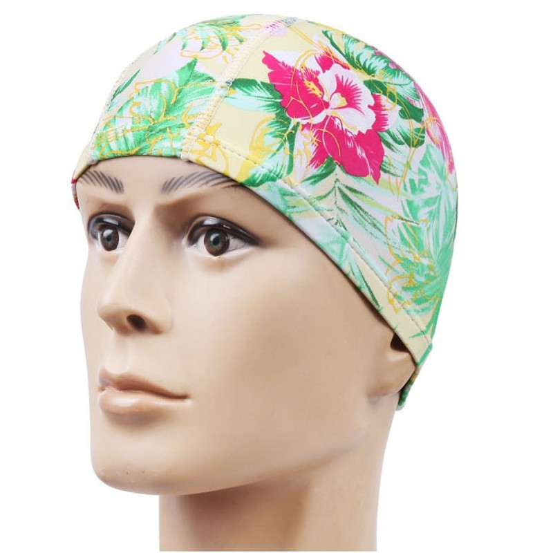 Picture of Swimming cap adult cloth cap swimming cap polyester nylon four needle six thread unisex large swimming belt paper card wholesale