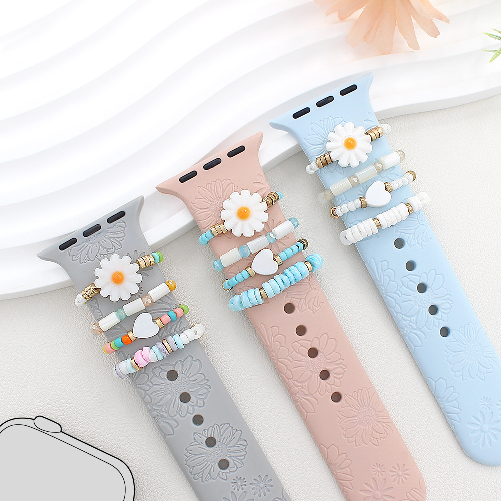 For Apple Watch Watch Watch Universal Silicone Strap Flower Shell Beads