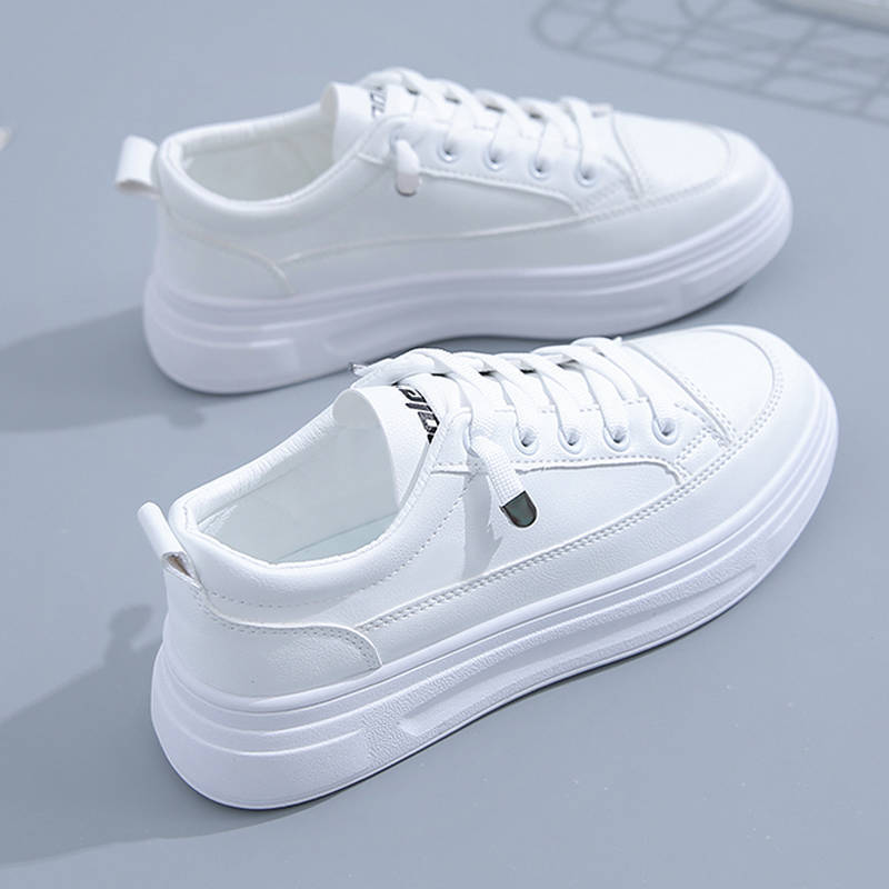 Women's white shoes spring and summer new leather board shoes thick bottom breathable sneaker Korean style outdoor fashion travel shoes for women