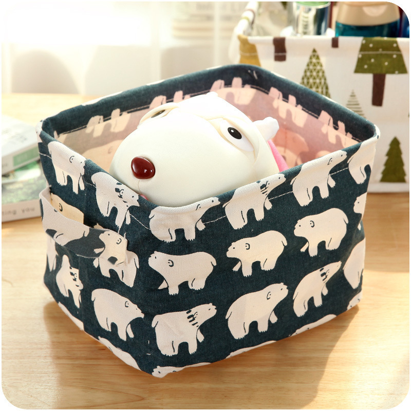 Picture of Fabric with Satchel Printed Cotton and Linen Storage Basket Desktop Miscellaneous Storage Box Cabinet Small Clothing Fabric Storage Basket