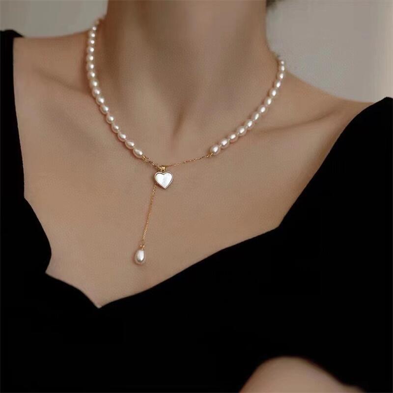 Picture of Zhuji New Freshwater Pearl Necklace Natural Heart-Shaped White Mother-in Gentle Retro Tail Adjustable 5-6mm