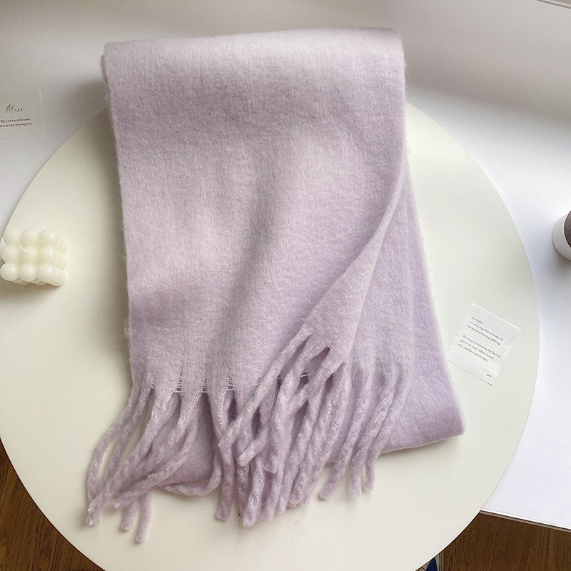 Picture of Winter monochrome plush heavy weight soft fluffy lazy wind solid color large pulled wool warm scarf for students couple