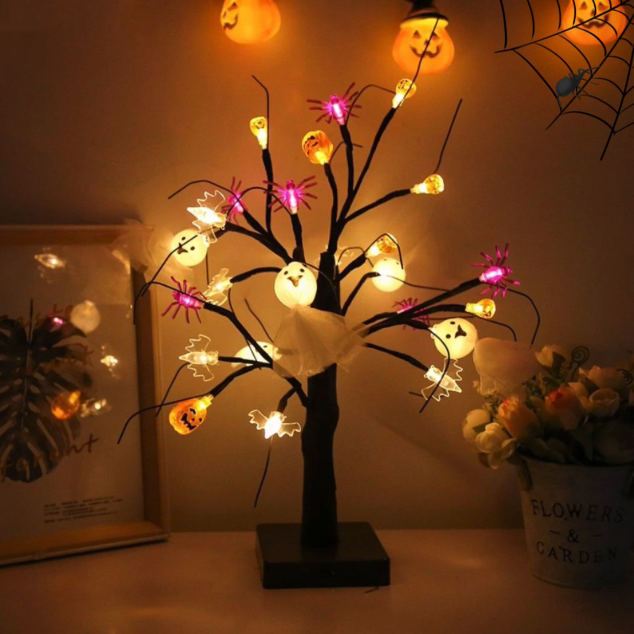 led Lantern Halloween Ghost Festival Pumpkin Spider Birch Light Bar Haunted House Ornaments Decorative Modeling Night Light