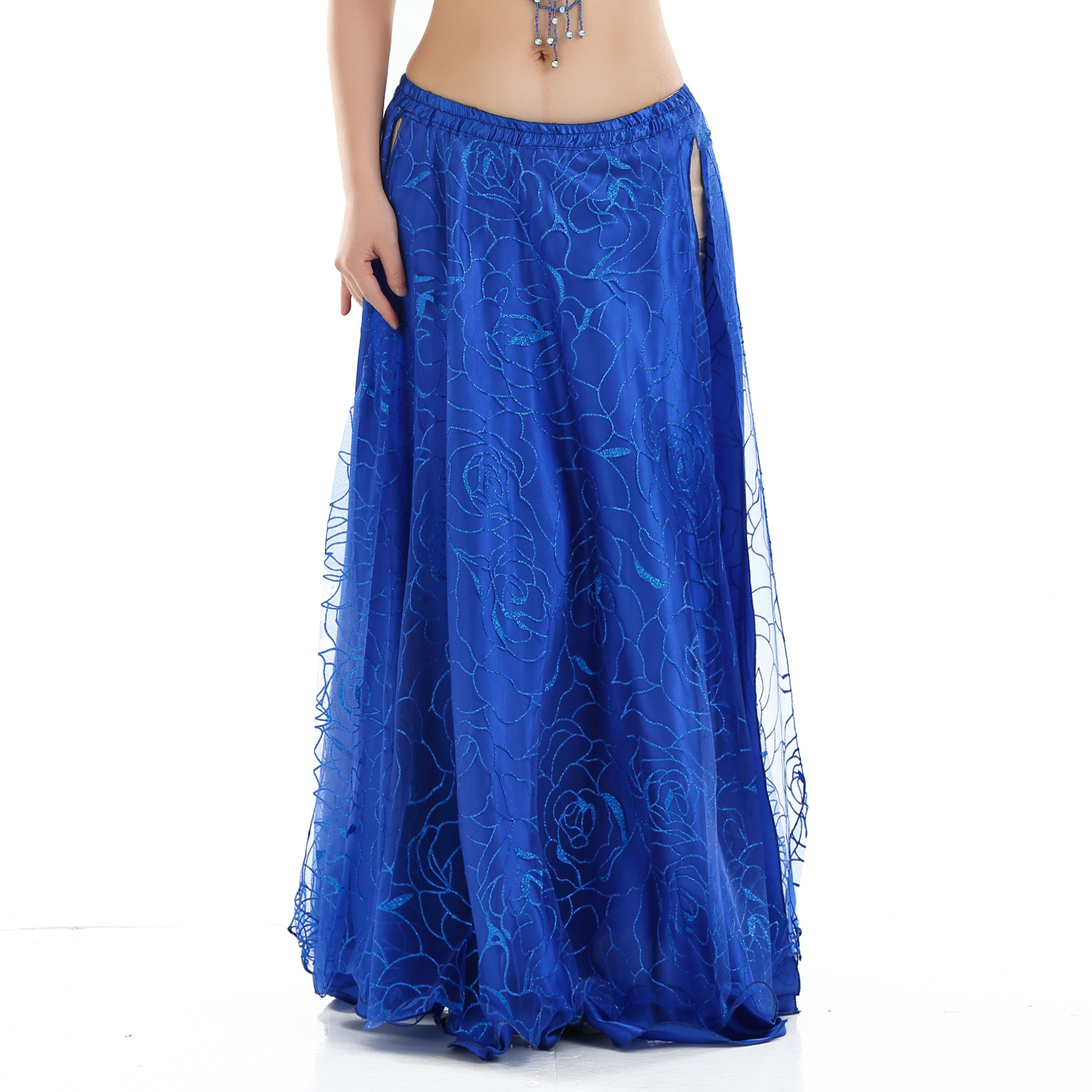 Picture of Hot Push Rose Skirt Belly Dance Performance Clothing Outer Mesh Design Double Slit Stunning Dance Clothing Source Factory