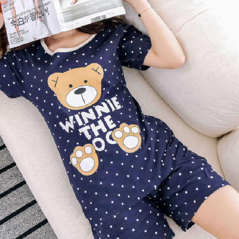 Cross-Border Foreign Trade Wholesale Spring and Summer Pajamas for Women Short-Sleeved Cartoon Cute Student Suits Young Ladies Thin Home Clothes