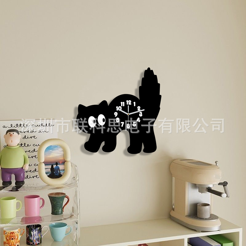 Picture of Cute Cartoon Fun Cat Creative Clock Home Silent Acrylic Clock Living Room Room Decorative Wall Clock