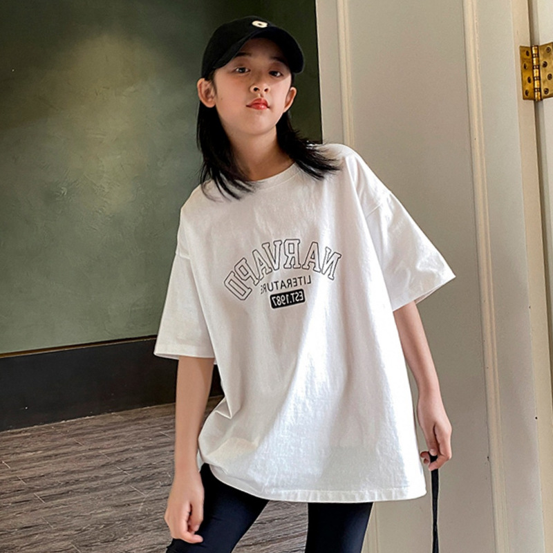 Girls' short-sleeved T-shirt cotton loose children's clothing 2022 new summer round neck middle and big children's half-sleeved children's top