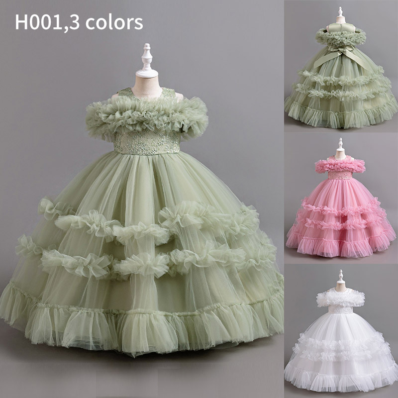Foreign Trade Cross-border European and American Style Girl's Dress Long Piano Playing Flower Girl's Wedding Dress Tutu Dress Birthday in stock Hot Sale