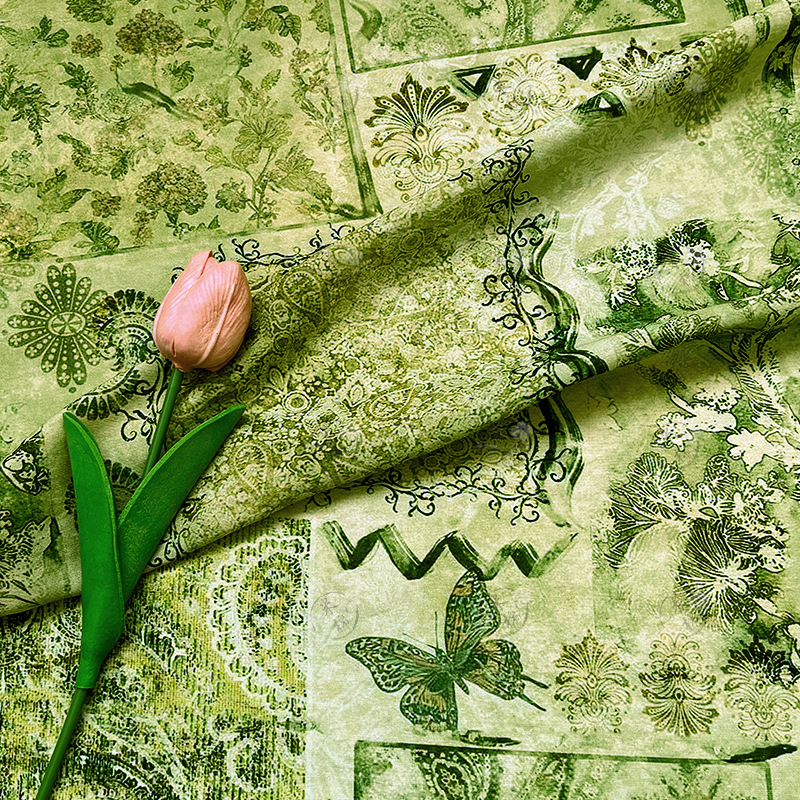Green Field Secret Realm, New Chinese style cheongsam dress, top, Hanfu fabric, brocade cotton fabric, digital printed fabric