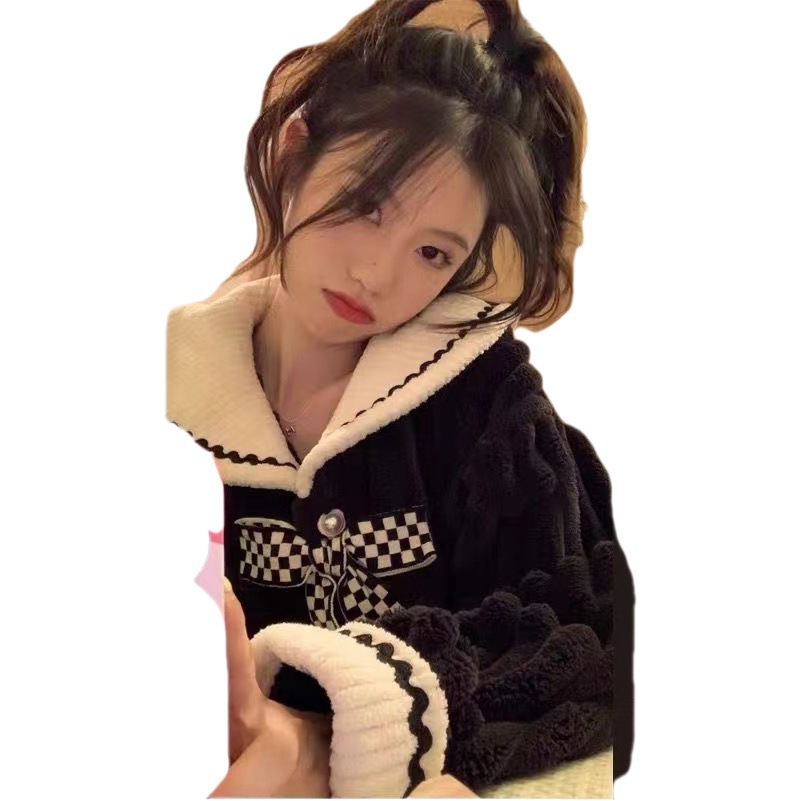 Official picture winter popular Chanel style jacquard velvet cardigan fleece-lined thickened pajamas women's coral velvet winter homewear suit