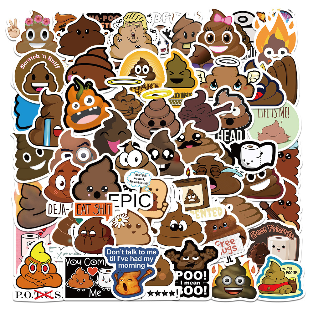 60 poop stickers funny creative expression spoof luggage mobile phone skateboard computer waterproof decorative small stickers