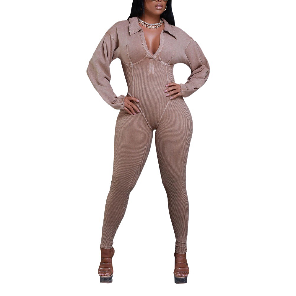 K10660 AliExpress Amazon Explosions European and American Women's V-neck Lamb Leg Sleeve Tight Stitching Pants Autumn and Winter New