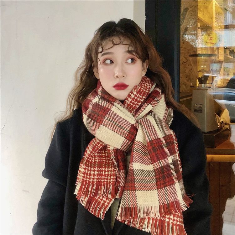 Plaid Scarf Women's Winter High-end Autumn and Winter New Christmas Cashmere Scarf All-match Warm Knitted Shawl for Men