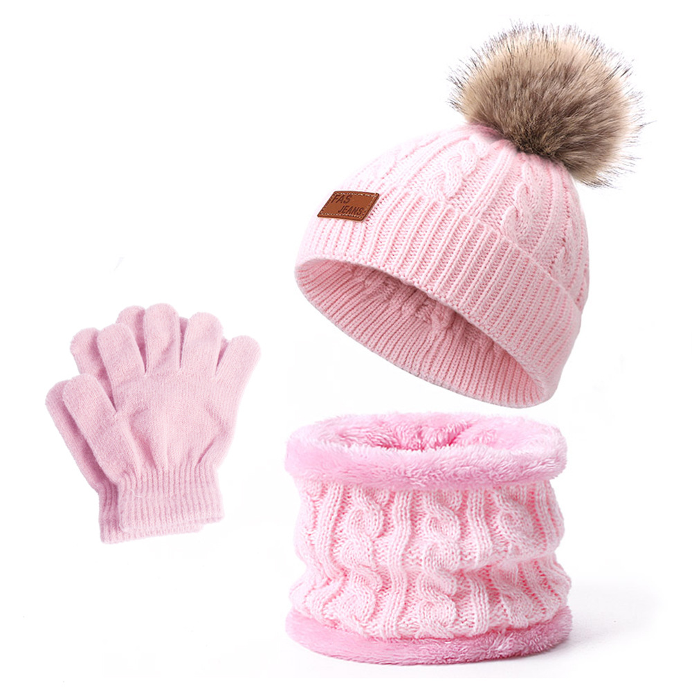 Picture of Winter Children's Neck Hat Two-Piece Pompom Baby Baby Knitted Hat Warm Wool Fleece-Lined Thickened Neck Set